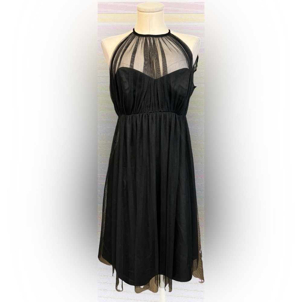 WTOO  women’s size 12 cocktail, bridesmaids black halter midi dress with tulle
